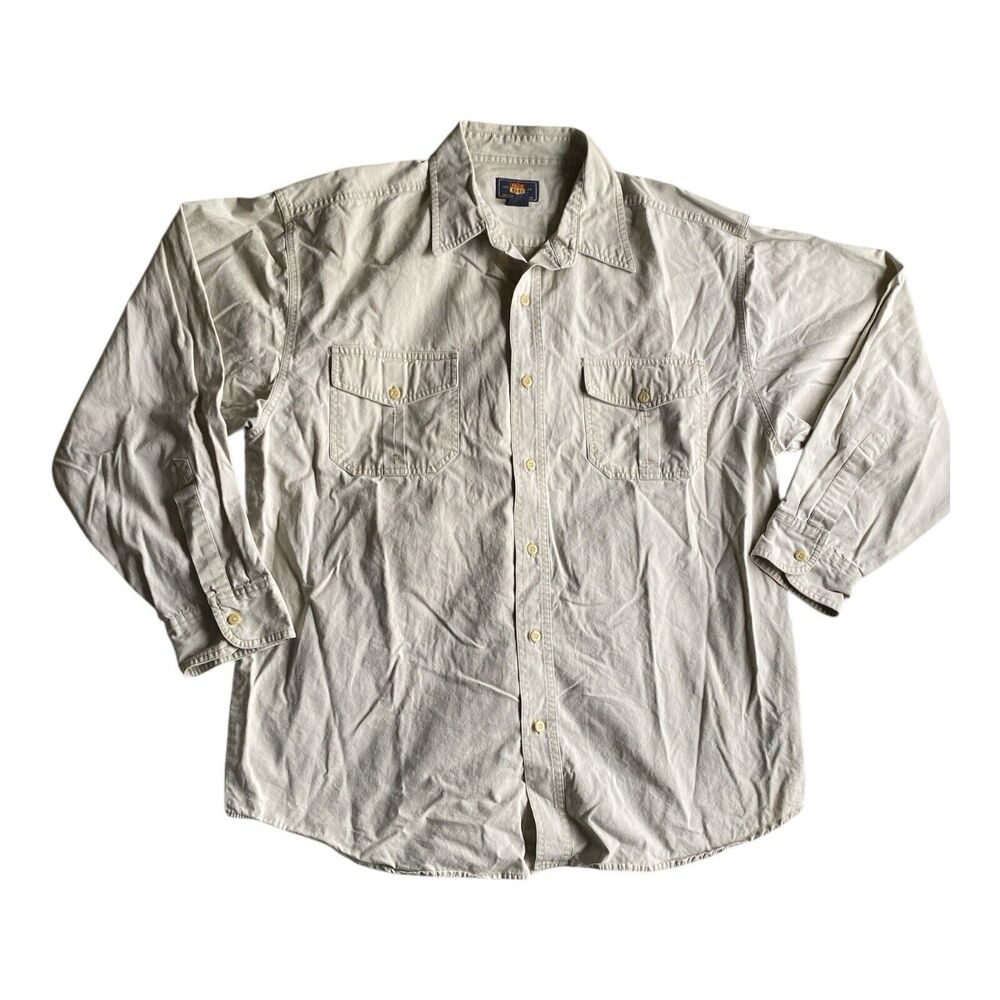 Route 66 Mens Large Long Sleeve Button Up Shirt Pockets Cotton Rugged Light Gray